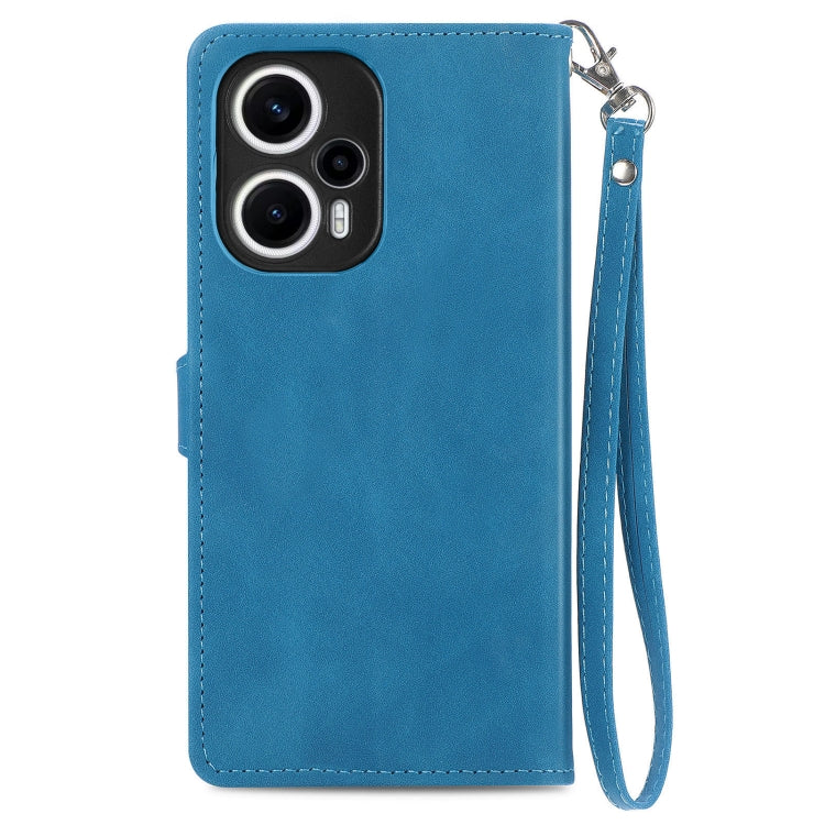 For Xiaomi POCO F5 Embossed Flower Zipper Leather Phone Case(Blue) - free shipping - PMC TechLife - Order now!