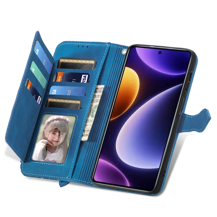 For Xiaomi POCO F5 Embossed Flower Zipper Leather Phone Case(Blue) - free shipping - PMC TechLife - Order now!