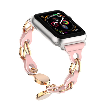 For Apple Watch 2 38mm Hollow Leather Chain Magnetic Buckle Watch Band(Pink) - Watch Bands by PMC Jewellery | Online Shopping South Africa | PMC Jewellery