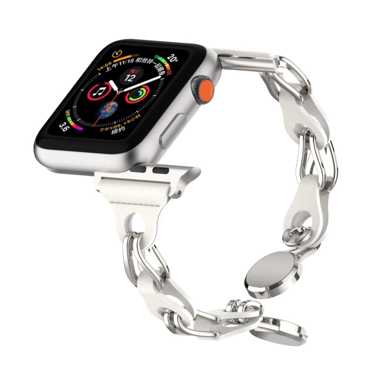 For Apple Watch 38mm Hollow Leather Chain Magnetic Buckle Watch Band(White) - Watch Bands by PMC TechLife | Online Shopping South Africa | PMC TechLife