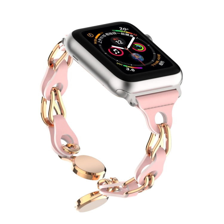 For Apple Watch 4 44mm Hollow Leather Chain Magnetic Buckle Watch Band(Pink) - Watch Bands by PMC Jewellery | Online Shopping South Africa | PMC Jewellery