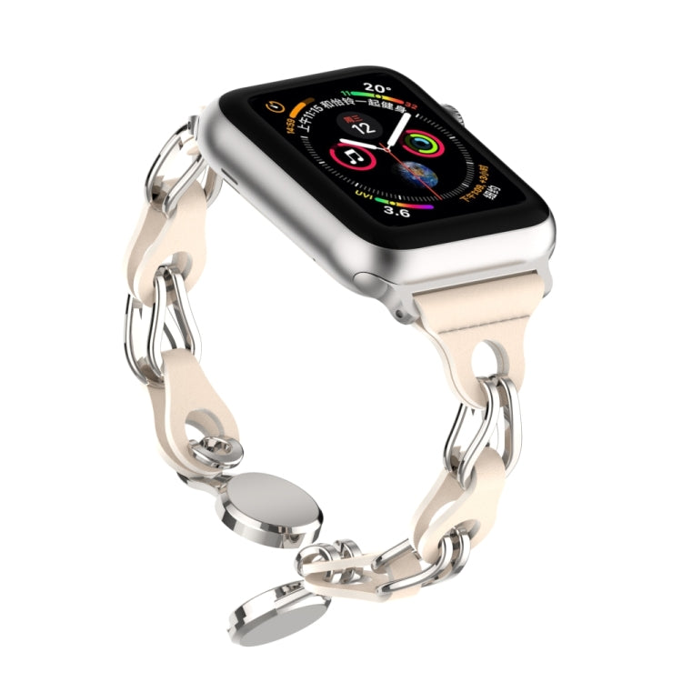 For Apple Watch 4 40mm Hollow Leather Chain Magnetic Buckle Watch Band(Starlight Color) - Watch Bands by PMC Jewellery | Online Shopping South Africa | PMC Jewellery