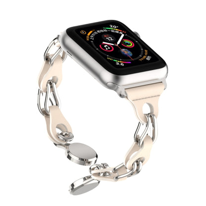 For Apple Watch 4 40mm Hollow Leather Chain Magnetic Buckle Watch Band(Starlight Color) - Watch Bands by PMC Jewellery | Online Shopping South Africa | PMC Jewellery