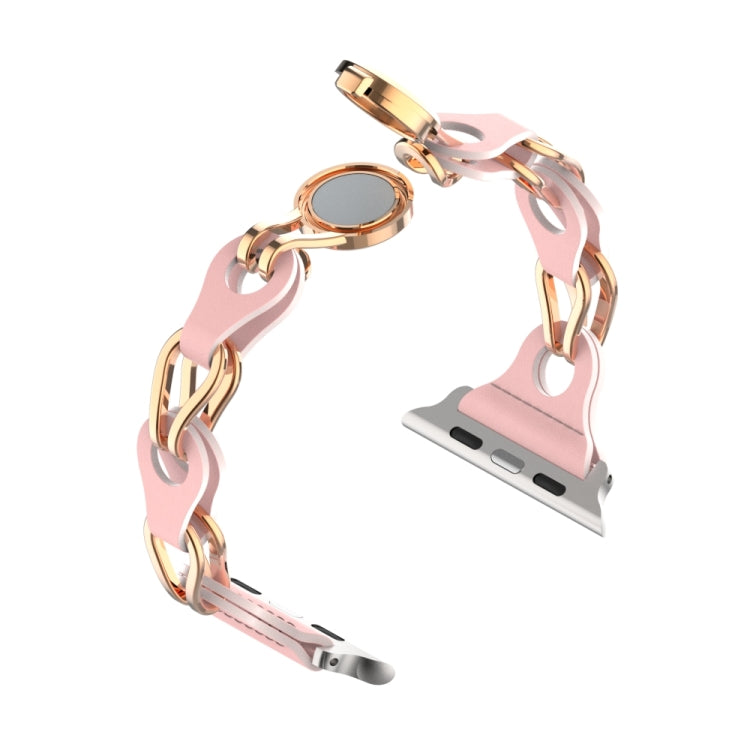 For Apple Watch 7 45mm Hollow Leather Chain Magnetic Buckle Watch Band(Pink) - Watch Bands by PMC Jewellery | Online Shopping South Africa | PMC Jewellery