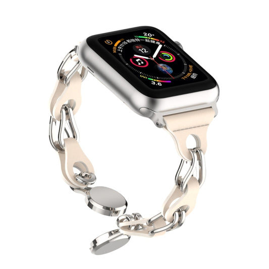 For Apple Watch 7 41mm Hollow Leather Chain Magnetic Buckle Watch Band(Starlight Color) - Watch Bands by PMC Jewellery | Online Shopping South Africa | PMC Jewellery