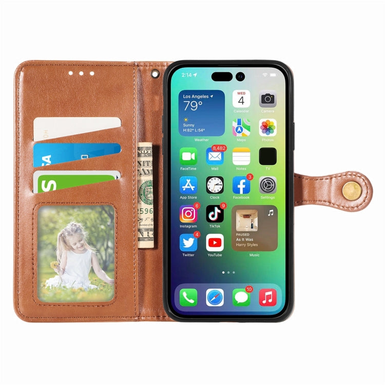 For iPhone 15 Retro Solid Color Buckle Leather Phone Case(Brown) - free shipping - PMC TechLife - Order now!