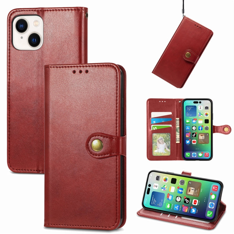 For iPhone 15 Plus Retro Solid Color Buckle Leather Phone Case(Red) - free shipping - PMC TechLife - Order now!