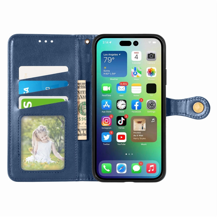 For  iPhone 15 Pro Retro Solid Color Buckle Leather Phone Case(Blue) - free shipping - PMC TechLife - Order now!
