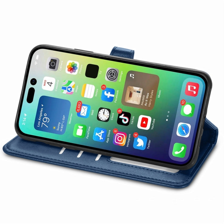 For  iPhone 15 Pro Retro Solid Color Buckle Leather Phone Case(Blue) - free shipping - PMC TechLife - Order now!
