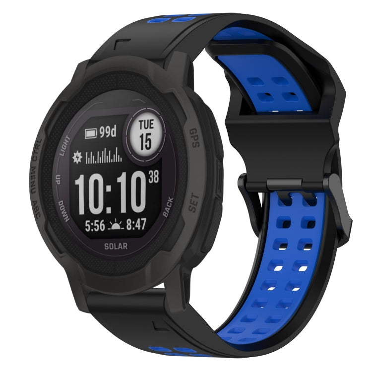 For Garmin  Instinct 2 Solar 22mm Two-Color Reverse Buckle Silicone Watch Band(Black+Blue) - Watch Bands by PMC TechLife | Online Shopping South Africa | PMC TechLife