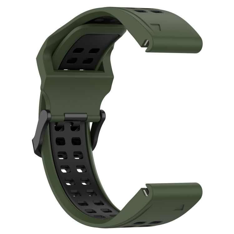 For Garmin Instinct Crossover 22mm Two-Color Reverse Buckle Silicone Watch Band(Army Green+Black) - Watch Bands by PMC TechLife | Online Shopping South Africa | PMC TechLife