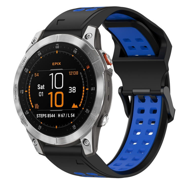For Garmin Epix Gen 2 22mm Two-Color Reverse Buckle Silicone Watch Band(Black+Blue) - Watch Bands by PMC TechLife | Online Shopping South Africa | PMC TechLife