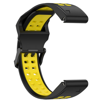 For Garmin Fenix 5 22mm Two-Color Reverse Buckle Silicone Watch Band(Black+Yellow) - Watch Bands by PMC Jewellery | Online Shopping South Africa | PMC Jewellery