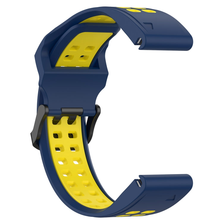 For Garmin Fenix 5 22mm Two-Color Reverse Buckle Silicone Watch Band(Blue+Yellow) - Watch Bands by PMC Jewellery | Online Shopping South Africa | PMC Jewellery