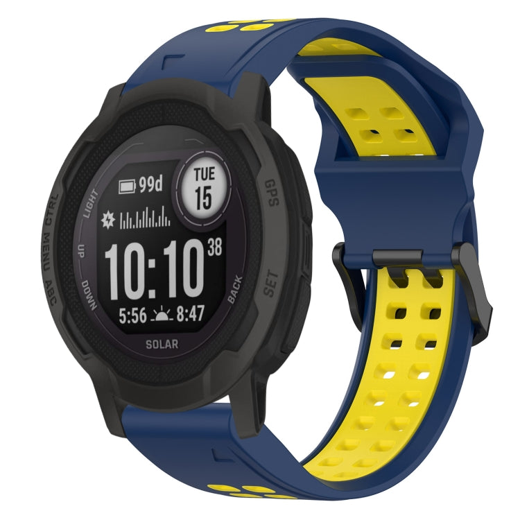 For Garmin Instinct 2 22mm Two-Color Reverse Buckle Silicone Watch Band(Blue+Yellow) - Watch Bands by PMC Jewellery | Online Shopping South Africa | PMC Jewellery