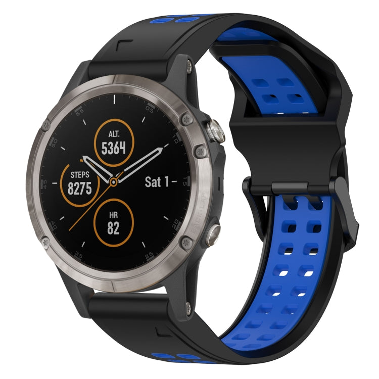 For Garmin Fenix 5 Plus 22mm Two-Color Reverse Buckle Silicone Watch Band(Black+Blue) - Watch Bands by PMC Jewellery | Online Shopping South Africa | PMC Jewellery