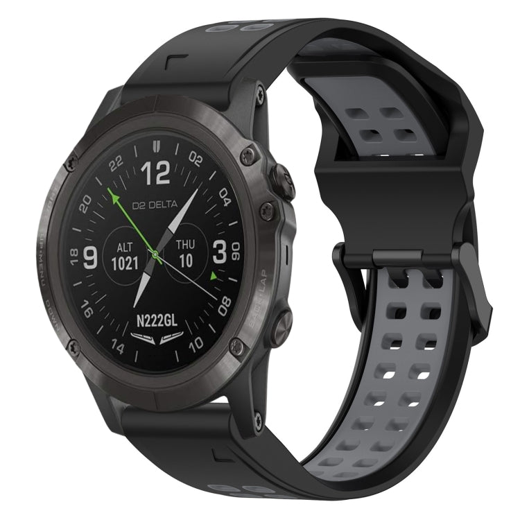 For Garmin D2 Delta PX 26mm Two-Color Reverse Buckle Silicone Watch Band(Black+Grey) - Watch Bands by PMC TechLife | Online Shopping South Africa | PMC TechLife