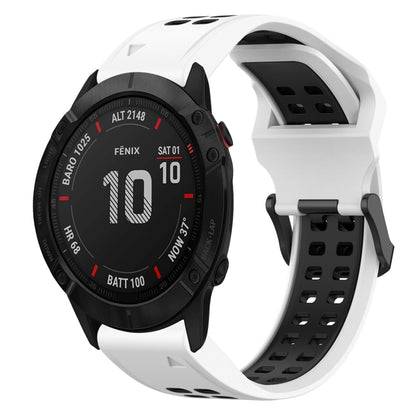 For Garmin Fenix 6X 26mm Two-Color Reverse Buckle Silicone Watch Band(White+Black) - Watch Bands by PMC Jewellery | Online Shopping South Africa | PMC Jewellery