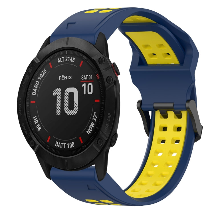 For Garmin Fenix 6X 26mm Two-Color Reverse Buckle Silicone Watch Band(Blue+Yellow) - Watch Bands by PMC Jewellery | Online Shopping South Africa | PMC Jewellery