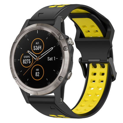 For Garmin Fenix 5X Plus 26mm Two-Color Reverse Buckle Silicone Watch Band(Black+Yellow) - Watch Bands by PMC Jewellery | Online Shopping South Africa | PMC Jewellery