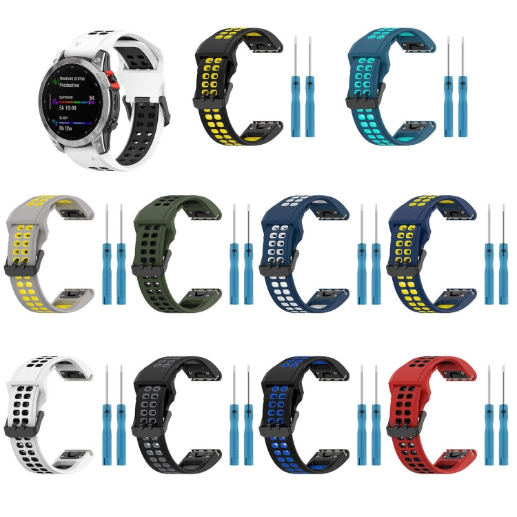 For Garmin Enduro 26mm Two-Color Reverse Buckle Silicone Watch Band(Blue+Yellow) - Watch Bands by PMC TechLife | Online Shopping South Africa | PMC TechLife