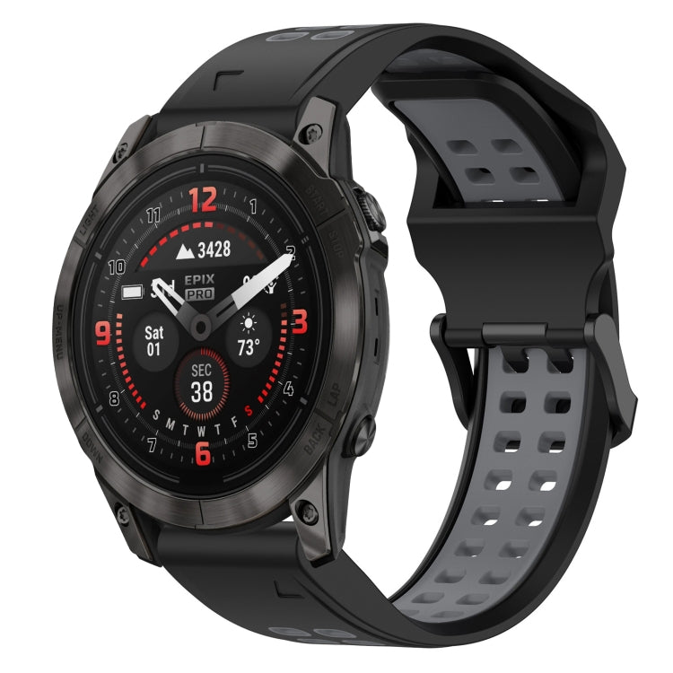 For Garmin Epix Pro 42mm 20mm Two-Color Reverse Buckle Silicone Watch Band(Black+Grey) - Watch Bands by PMC TechLife | Online Shopping South Africa | PMC TechLife