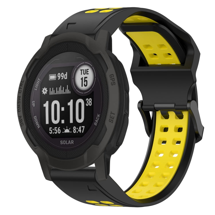 For Garmin Instinct 2S 20mm Two-Color Reverse Buckle Silicone Watch Band(Black+Yellow) - Watch Bands by PMC TechLife | Online Shopping South Africa | PMC TechLife
