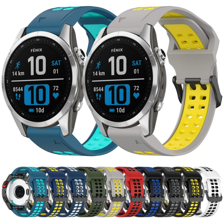 For Garmin Fenix 6S Pro 20mm Two-Color Reverse Buckle Silicone Watch Band(Blue+White) - Watch Bands by PMC Jewellery | Online Shopping South Africa | PMC Jewellery