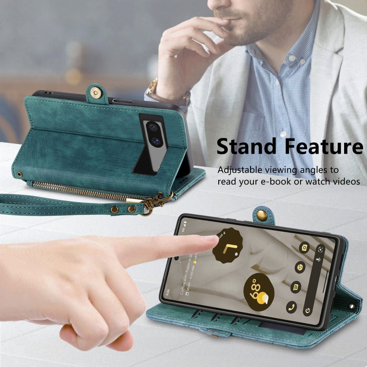 For Google Pixel 6a Geometric Zipper Wallet Side Buckle Leather Phone Case(Green) - Google Cases by PMC TechLife | Online Shopping South Africa | PMC TechLife | Buy Now Pay Later Mobicred
