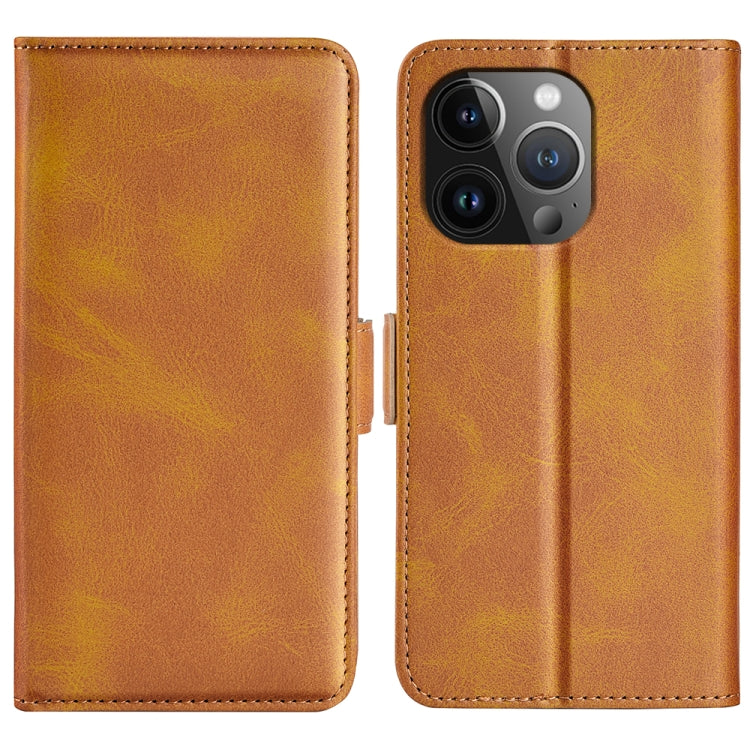 For iPhone 15 Pro Max Dual-side Magnetic Buckle Horizontal Flip Leather Phone Case(Yellow) - free shipping - PMC TechLife - Order now!