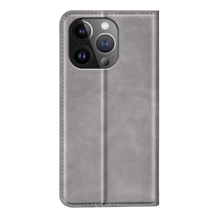 For iPhone 15 Pro Retro-skin Magnetic Suction Leather Phone Case(Grey) - free shipping - PMC TechLife - Order now!