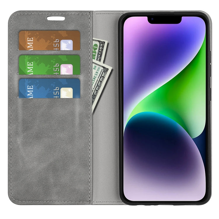 For iPhone 15 Plus Retro-skin Magnetic Suction Leather Phone Case(Grey) - free shipping - PMC TechLife - Order now!