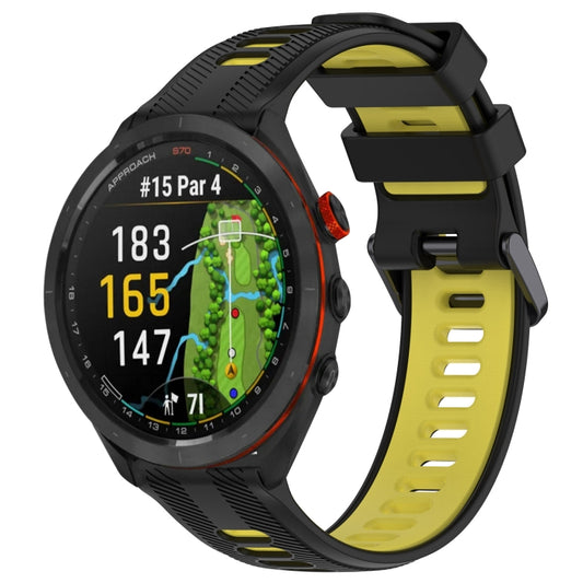 For Garmin Approach S70 47mm Sports Two-Color Silicone Watch Band(Black+Yellow) - Watch Bands by PMC Jewellery | Online Shopping South Africa | PMC Jewellery