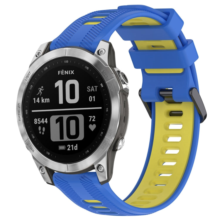 For Garmin Fenix 7 Sports Two-Color Silicone Watch Band(Blue+Yellow) - Watch Bands by PMC Jewellery | Online Shopping South Africa | PMC Jewellery