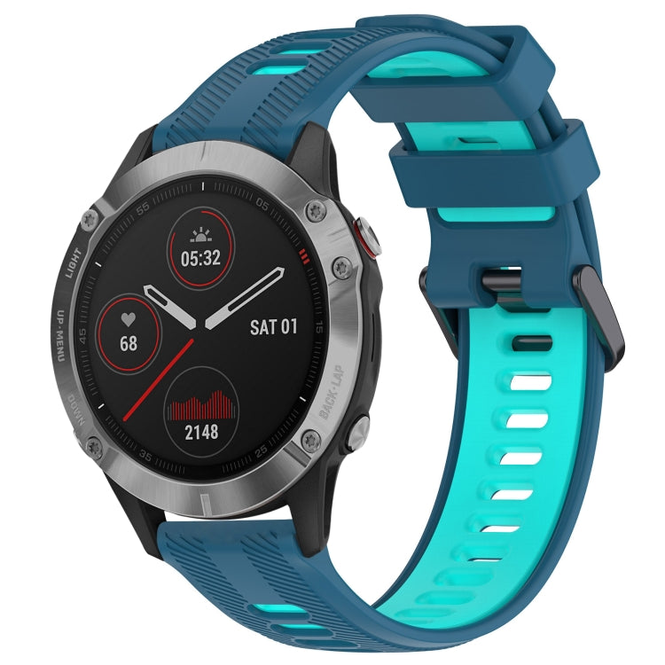 For Garmin Fenix 6 Solar Sports Two-Color Silicone Watch Band(Blue+Teal) - Watch Bands by PMC Jewellery | Online Shopping South Africa | PMC Jewellery