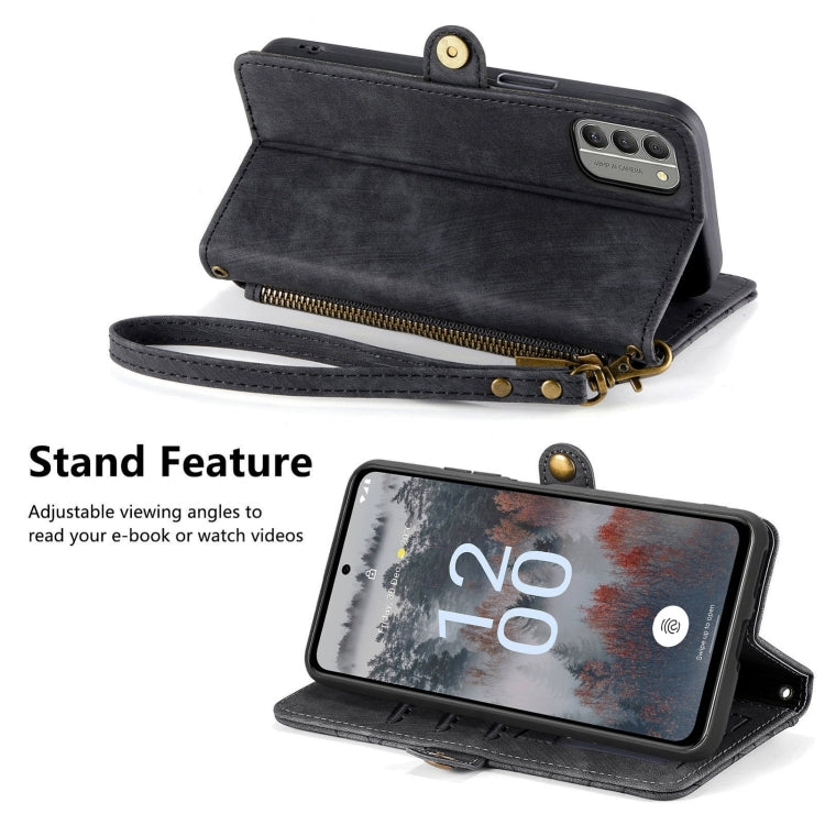 For Nokia X30 5G Geometric Zipper Wallet Side Buckle Leather Phone Case(Black) - Nokia Cases by PMC TechLife | Online Shopping South Africa | PMC TechLife