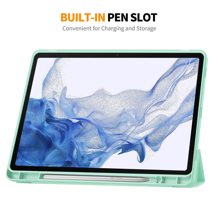 For Samsung Galaxy Tab S9 ENKAY Tri-fold Custer Leather TPU Bottom Smart Case with Pen Slot(Light Green) - free shipping - PMC TechLife - Order now!