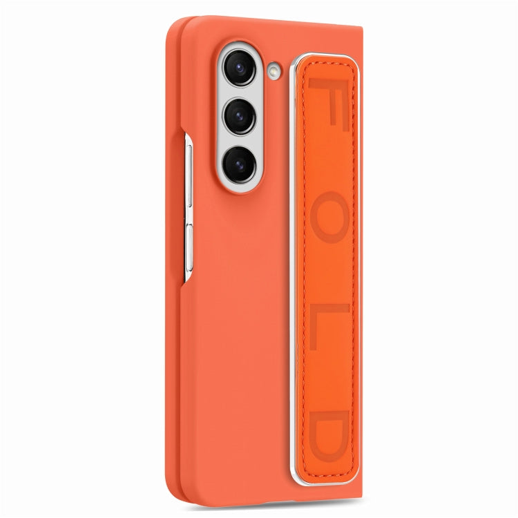 For   Samsung   Galaxy Z Fold5  5G Integrated Wristband Genuine Leather Phone Case(Orange) - free shipping - PMC TechLife - Order now!