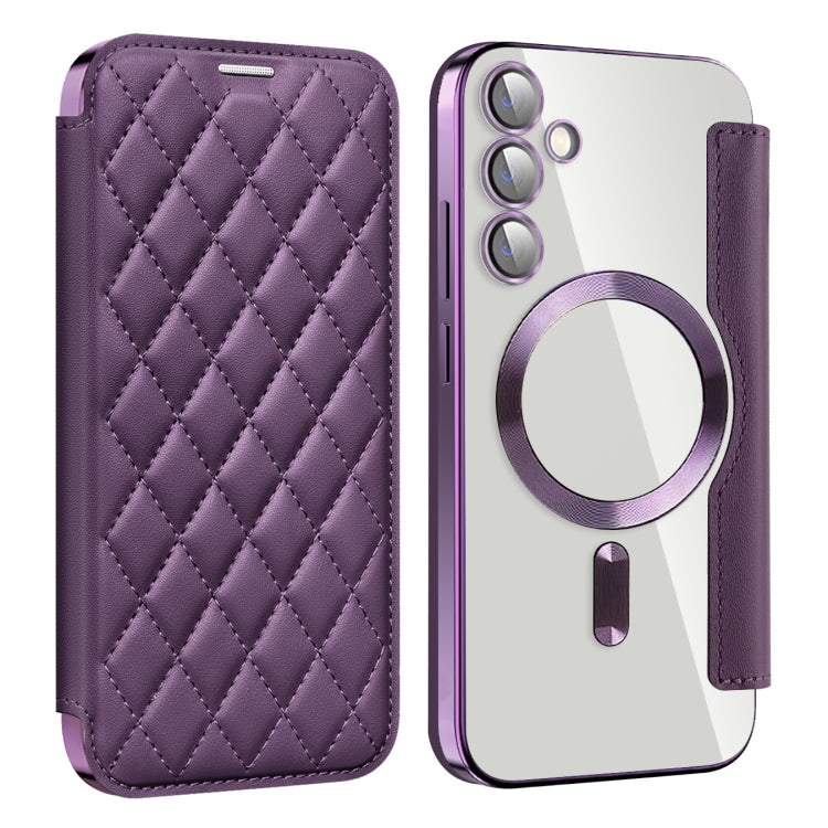 For Samsung Galaxy S23 FE 5G Shield Magsafe RFID Anti-theft Rhombus Leather Phone Case(Purple) - Galaxy S23 FE 5G Cases by PMC Jewellery | Online Shopping South Africa | PMC Jewellery