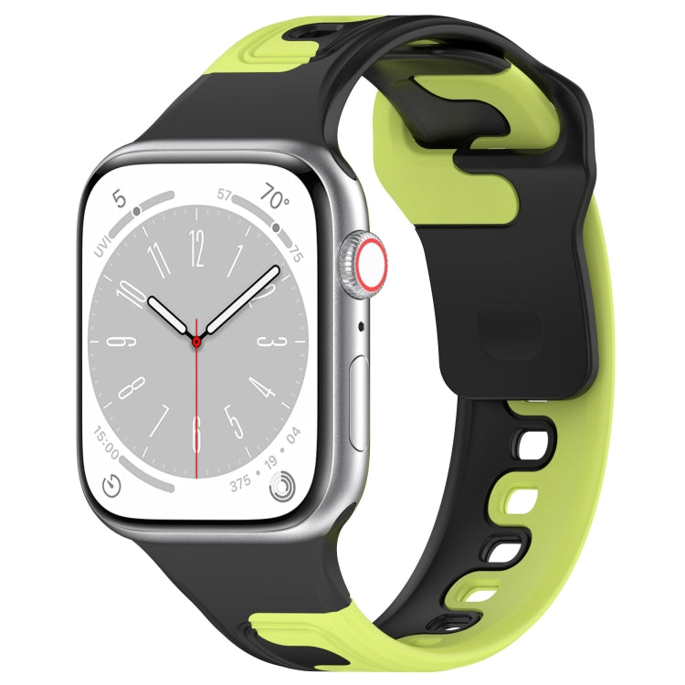 For Apple Watch 9 41mm Double Color Silicone Watch Band(Black+Green) - Watch Bands by PMC TechLife | Online Shopping South Africa | PMC TechLife