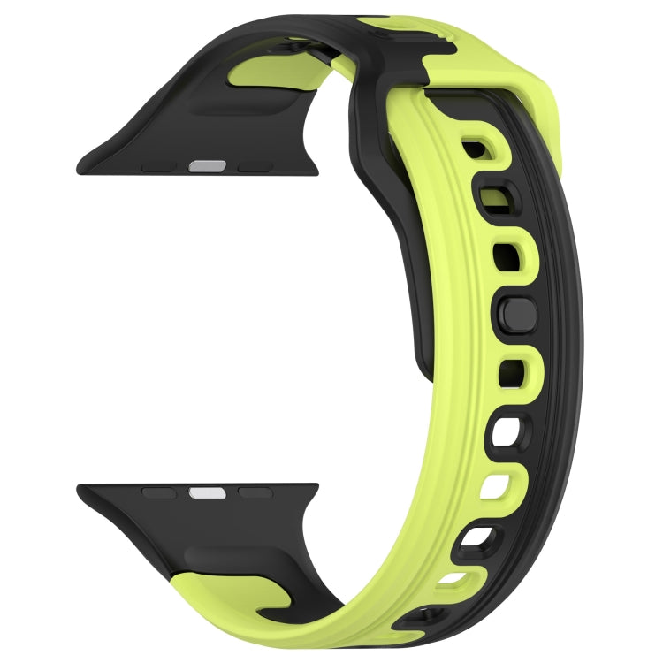 For Apple Watch 9 41mm Double Color Silicone Watch Band(Black+Green) - Watch Bands by PMC TechLife | Online Shopping South Africa | PMC TechLife