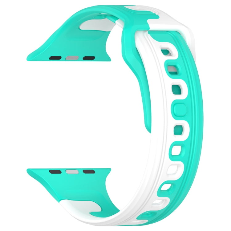 For Apple Watch 8 45mm Double Color Silicone Watch Band(Cyan+White) - Watch Bands by PMC TechLife | Online Shopping South Africa | PMC TechLife