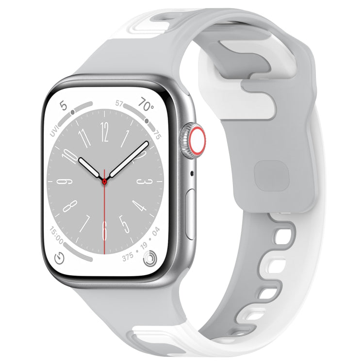 For Apple Watch 7 45mm Double Color Silicone Watch Band(Grey+White) - Watch Bands by PMC TechLife | Online Shopping South Africa | PMC TechLife