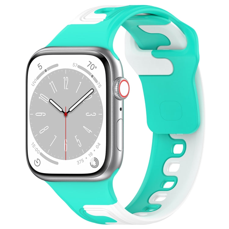 For Apple Watch SE 40mm Double Color Silicone Watch Band(Cyan+White) - Watch Bands by PMC TechLife | Online Shopping South Africa | PMC TechLife