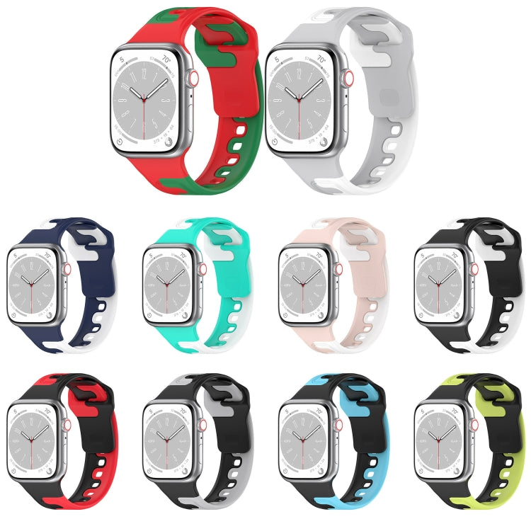 For Apple Watch 5 44mm Double Color Silicone Watch Band(Black+Green) - Watch Bands by PMC TechLife | Online Shopping South Africa | PMC TechLife