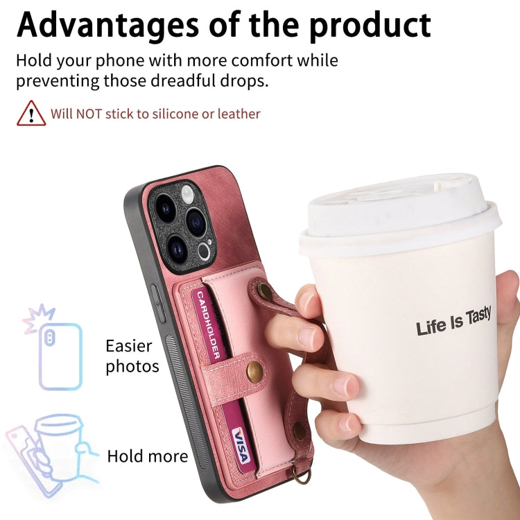 For iPhone 15 Pro Retro Cross Wristband Wallet Leather Back Phone Case(Pink) - iPhone 15 Pro Cases by PMC TechLife | Online Shopping South Africa | PMC TechLife | Buy Now Pay Later Mobicred