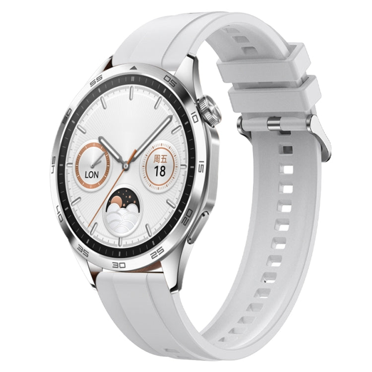 For Huawei Watch GT4 46mm Tire Pattern Silver Buckle Silicone Watch Band(White) - Watch Bands by PMC TechLife | Online Shopping South Africa | PMC TechLife