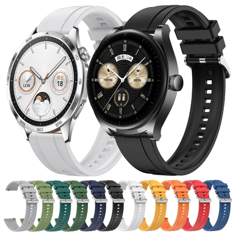 For Huawei Watch GT 42mm / 46mm Tire Pattern Silver Buckle Silicone Watch Band(Black) - Watch Bands by PMC TechLife | Online Shopping South Africa | PMC TechLife