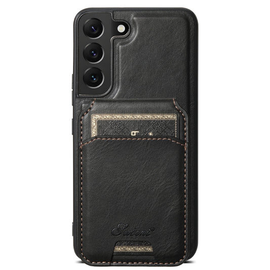 For Samsung Galaxy S22 5G Suteni H15 MagSafe Oil Eax Leather Detachable Wallet Back Phone Case(Black) - Galaxy S22 5G Cases by Suteni | Online Shopping South Africa | PMC Jewellery