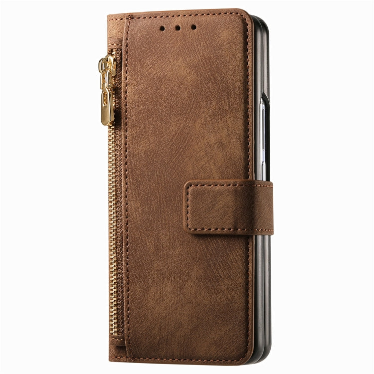 For Samsung Galaxy Z Fold4 Retro MagSafe Magnetic Zipper Wallet Leather Phone Case(Brown) - Galaxy Z Fold4 5G Cases by PMC Jewellery | Online Shopping South Africa | PMC Jewellery